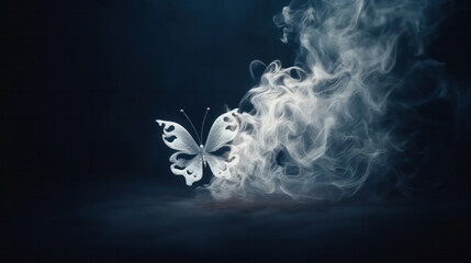 Magical creature butterfly concept with copy space on black background - obrazy, fototapety, plakaty