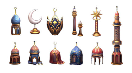 Obraz premium Ramadan Arabian Icon Set in 3D Render on a Transparent Canvas