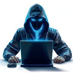 A hacker thwarted by a vigilant cybersecurity system isolated on white background, realistic, png
 - obrazy, fototapety, plakaty