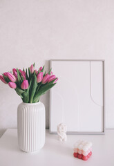 pink and white tulips, happy valentine day