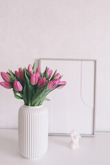 pink and white tulips, happy valentine day