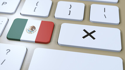 Mexico National Flag and Cross or No Button 3D Illustration