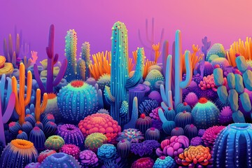 colorful cactus art painting ilustration generated ai - obrazy, fototapety, plakaty