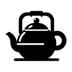 tea kettle vector icon with cup silhouette, black color silhouette