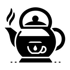tea kettle vector icon with cup silhouette, black color silhouette