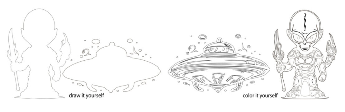 outlines for coloring alien flying saucer ufo
