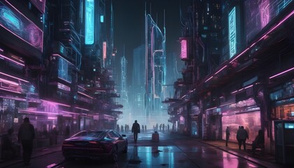 Generic cyberpunk landscape, Loneliness. Wallpaper - obrazy, fototapety, plakaty