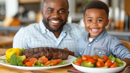 Father and Son Enjoying a Meal Together at the Table