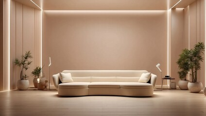 A streaming room with beige led lights and a nice background