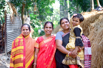 Portrait of South asian rural women of different ages in traditional dress 