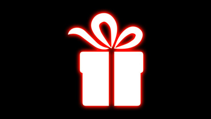 Outline neon gift box icon. Night bright advertising, light banner, light art. Vector illustration. Bright glowing symbol on a black background.