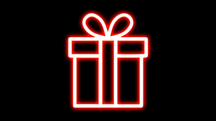 Outline neon gift box icon. Night bright advertising, light banner, light art. Vector illustration. Bright glowing symbol on a black background.