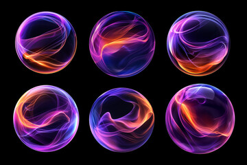 Neon mystical energy inside of sphere shape. Colorful electric liquid wave move in translucent bubble