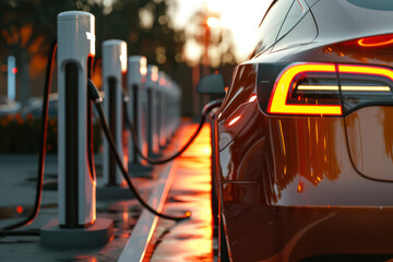 Charging modern electric car on the street station