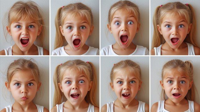 Little Girl Expressing a Range of Emotions in a Series of Photos