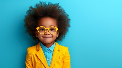 Little Boy in Yellow Suit and Glasses