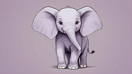 minimalistic drawing of a cartoon elephant on a light lilac background. for a children's postcard