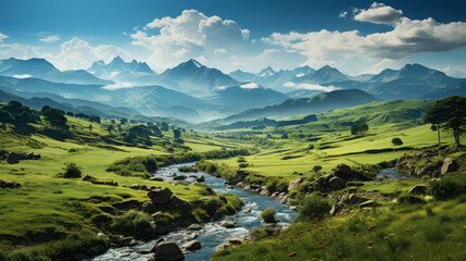 Captivating Vistas: Exploring the Majestic Wilderness of Mountains, Lakes, and Valleys amidst Serene Nature, generative AI