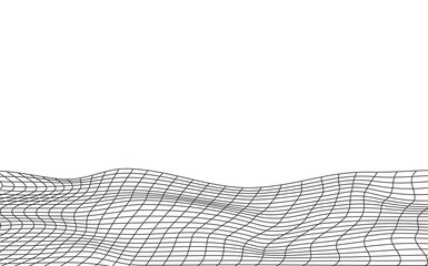 Illustration of a black fishing or football net.Checkered wavy background in doodle style.