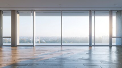 Modern room with panoramic windows and expansive city view