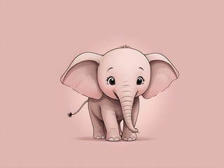 minimalistic drawing of a cartoon elephant on a light pink background. for a children's postcard