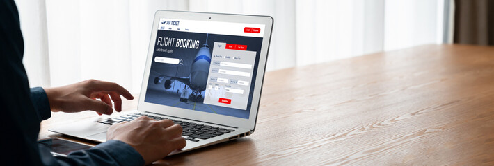 Online flight booking website provide modish reservation system . Travel technology concept . - obrazy, fototapety, plakaty