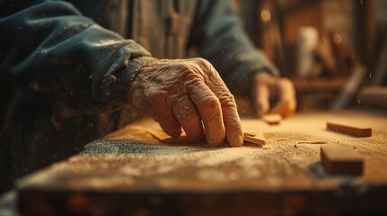 Woodworker, craftsmanship, Delicate handwork in woodcarving captured in the warm glow of afternoon light within a traditional workshop