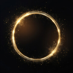 Fototapeta premium Abstract golden light circle lines effect on black background