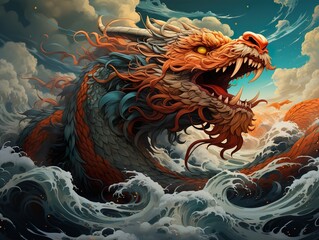 Fototapeta na wymiar Classic illustration of the Chinese Dragon. Chinese New Year. Ai generative