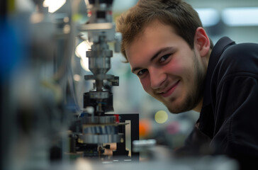 smiling Automotive mechatronics technician at work