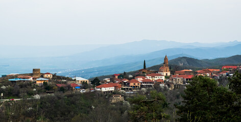 Fototapeta na wymiar Scenic panorama of popular tourist destination Sighnaghi, Georgia