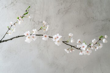 delicate white and pale pink flowers against a soft grey background