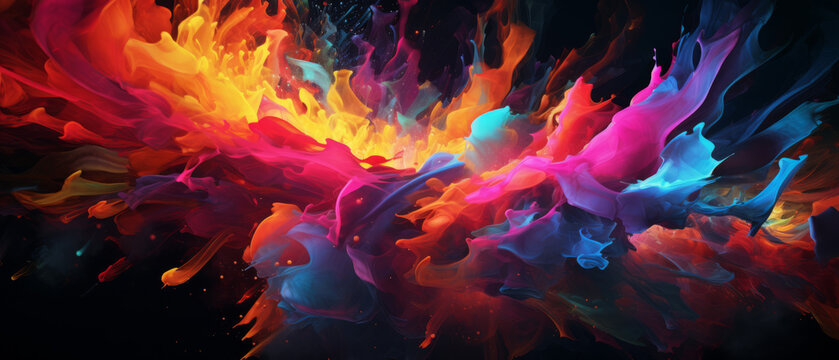 Whirlwind of Vivid Paint Swirls in a Spectacular Explosion of Color Against a Dark Background
