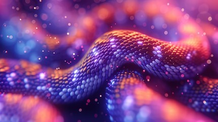 a close up of a purple and orange snake on a blue and pink background with a lot of small dots. - obrazy, fototapety, plakaty