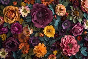 Fototapeta premium A rich tapestry of various flowers in full bloom, showcasing an explosion of colors