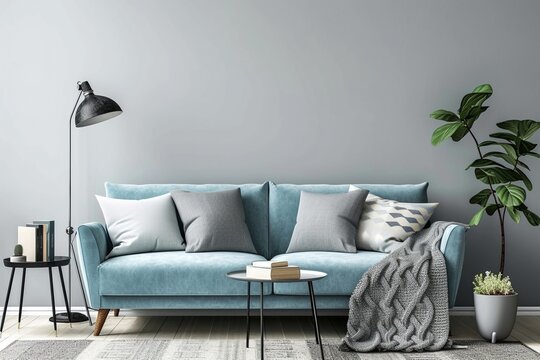 a minimalist interior design scene featuring a comfortable living room