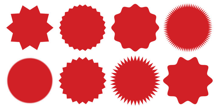 Set of vector starburst, sunburst badges. Vintage labels. Red stickers. A collection of different types and red icon, Design elements. PNG