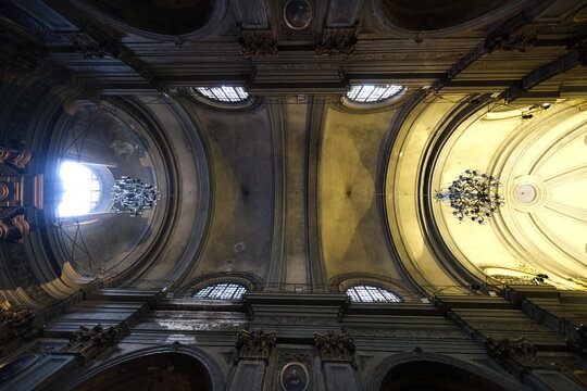 Nice, France -  December 26, 2024: The ceiling of a church Saint-François de Paule.