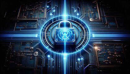 Quantum Cryptography: Minimalist Lock Symbolizing Encryption in High-Tech Environment