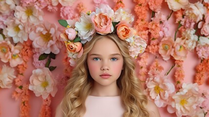 Obraz na płótnie Canvas portrait of a little girl wearing a wreath of flower
