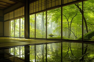 a serene Japanese-inspired tea room and a Zen atmosphere