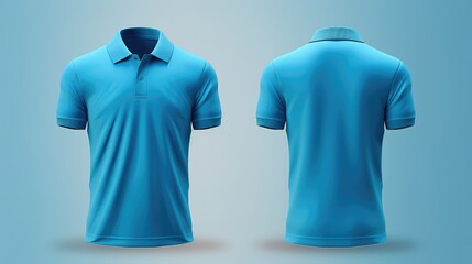 Blue polo shirt mockup, front and back view