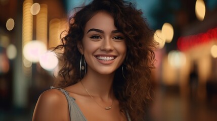 Fototapeta premium Smiling attractive hispanic young woman looking at the camera. 