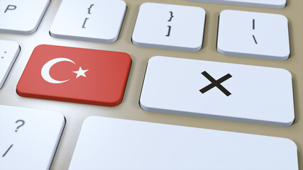 Turkey National Flag and Cross or No Button 3D Illustration