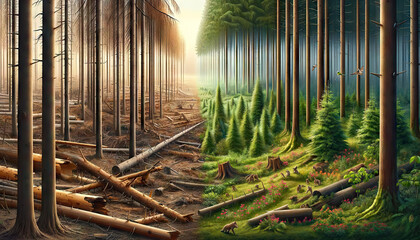 Changes in the Landscape due to the deforestation of forests, a portrait of the destruction of the environment