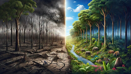 Changes in the Landscape due to the deforestation of forests, a portrait of the destruction of the environment