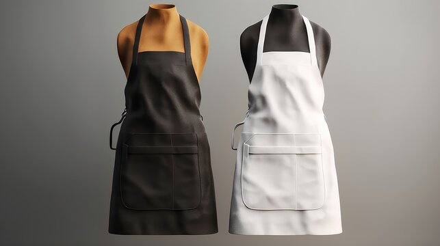 White and black aprons mockup, modern black and white apron