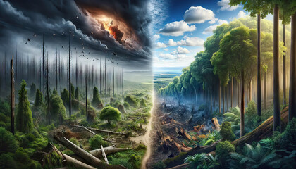 Changes in the Landscape due to the deforestation of forests, a portrait of the destruction of the environment