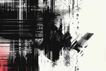 Glitchy Grunge Fusion: Explore the blend of glitch and grunge with distorted shapes, glitched textures, and captivating noise in black and red