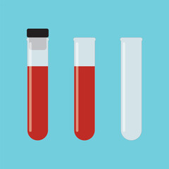 Blood test tube cartoon glass design icon. Medical tube blood test laboratory liquid breaker container